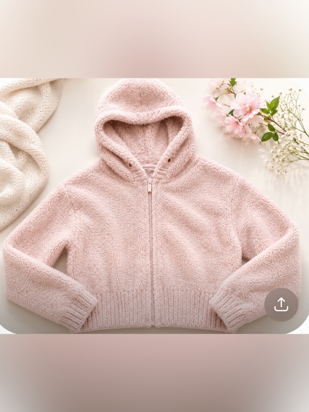 UGG sweater Hana Hoodie small Rose fleece full zipper drawstring crop stretch